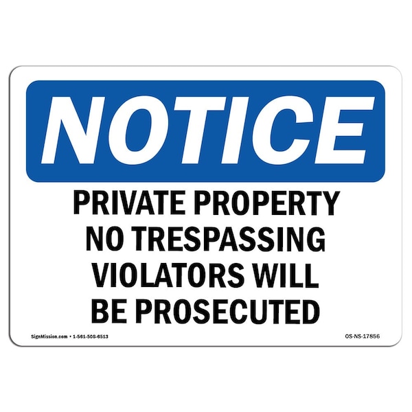 Sign, 3.5" H, 5" W, Private Property No Trespassing Violators Sign, Landscape, NS-D-35-L-17856-10PK